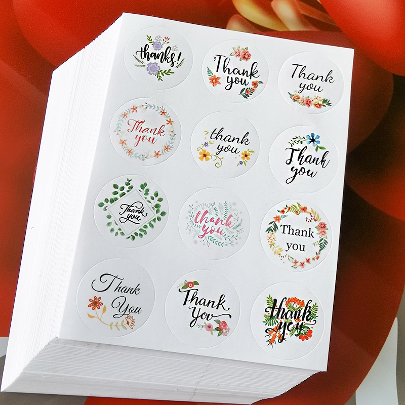 Combo 5 Nhãn dán con dấu - Cảm ơn - Miếng dán tự dán hình tròn