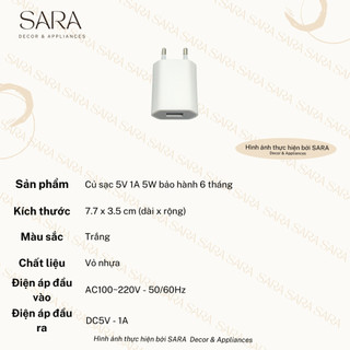 Củ sạc 5V 1A 5W bảo hành 6 tháng