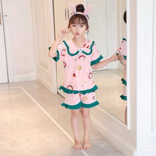 Bộ bé gái, Bộ pijama cộc tay cổ bèo chất lụa hàn mềm, mát cho bé gái BN160