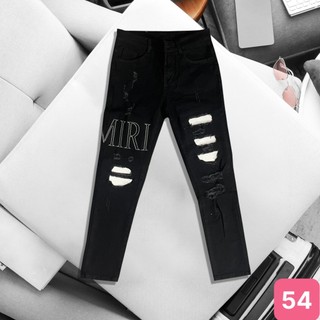 Quần jean nam rách vá arimi màu đen đậm trơn chất liệu bò cao cấp co dãn 4 chiều form dáng skinny Havado M54 mẫu mới