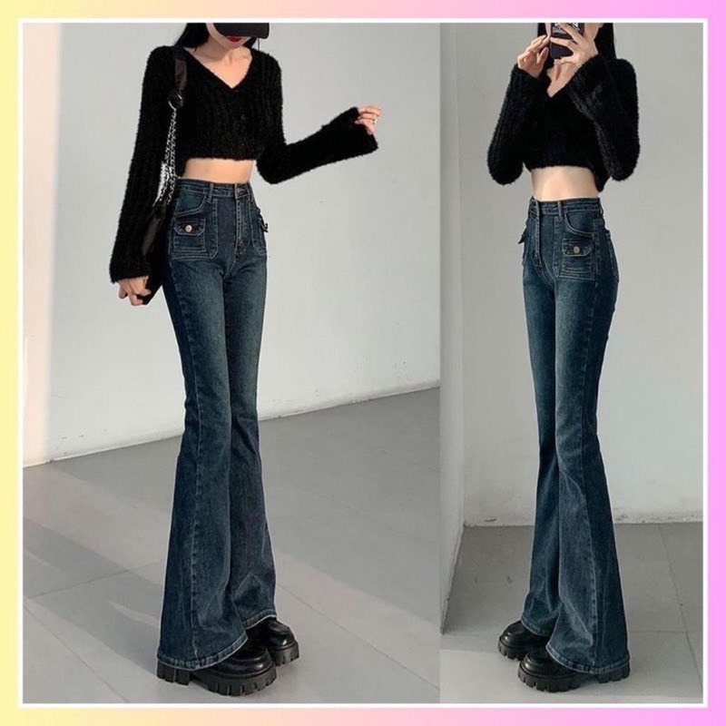 Quần Jean Nữ Loe Túi Hộp NDforgirl Co Giãn Cao Cấp Quần Bò Nữ Ống Loe Co Giãn 4 Chiều Phối Đồ Siêu Xinh Mới Lạ | BigBuy360 - bigbuy360.vn