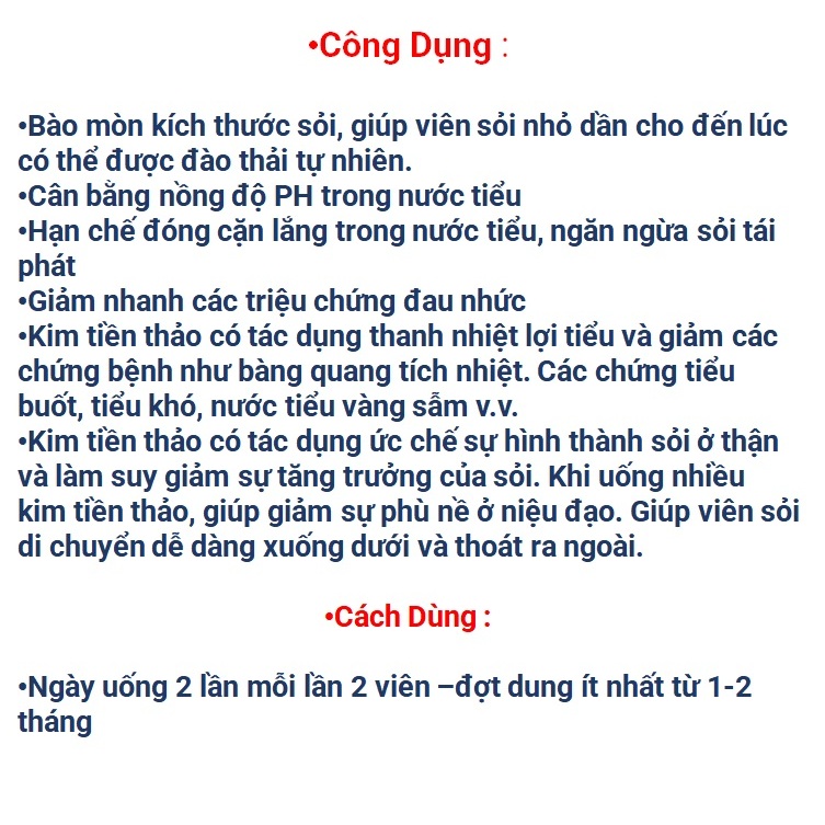 Viên Uống Kim Tiền Thảo Rovasol Hỗ TRợ giảm Nguy Cơ Sỏi Thận , Sỏi Bàng Quang , Sỏi Mật giúp Lợi Tiểu Cải Thiện Tình
