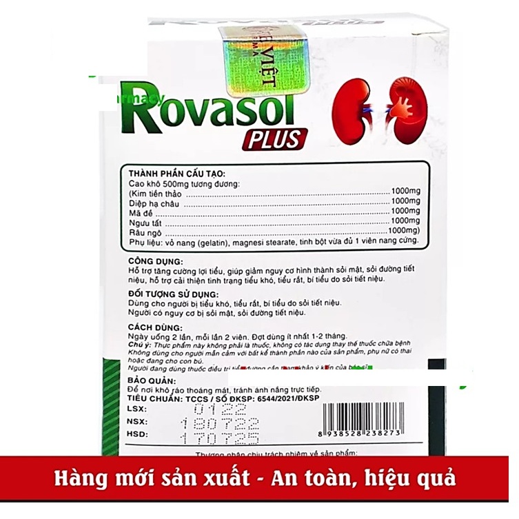 Viên Uống Kim Tiền Thảo Rovasol Hỗ TRợ giảm Nguy Cơ Sỏi Thận , Sỏi Bàng Quang , Sỏi Mật giúp Lợi Tiểu Cải Thiện Tình