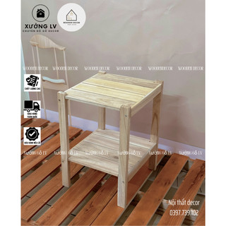 Kệ gỗ tab đầu giường lv 2 tầng tự lắp ráp, kệ đầu giường gỗ thông tự nhiên