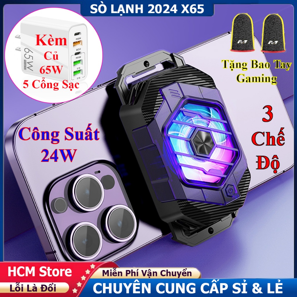 Quạt Tản Nhiệt Điện Thoại Sò Lạnh X65 Công Suất 24W, 3 Chế Độ Làm Lạnh Sâu Gắn Được Gậy LiveTream