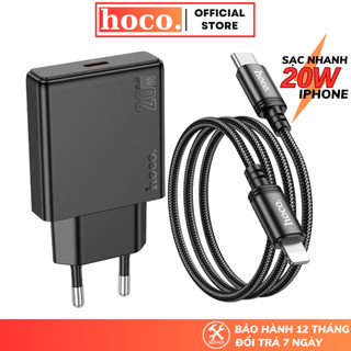 Combo bộ sạc nhanh 20w Hoco củ sạc PD20W Gan kèm dây dù siêu bền cho ip xs max 11 12 13 14 pro max
