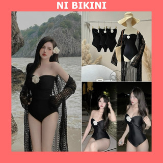 Bikini liền thân cài hoa trà xinh xắn (áo có dây buộc cổ chống tụt) Hàng loại 1