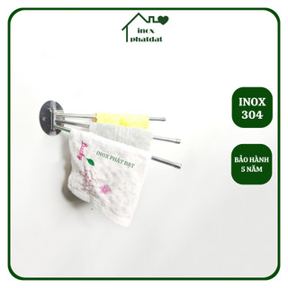 Thanh treo khăn xoay 3 chia Inox 304 PHÁT ĐẠT, máng khăn inox 3 chia, móc treo khăn xoay, treo khăn 3 chia