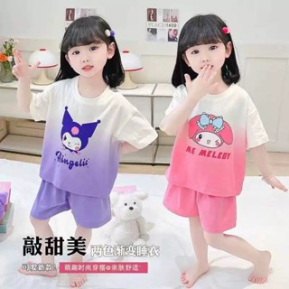 Bộ Đồ Ngủ Nữ Mỏng Mùa Hè 2024 Nữ Mới Modal Trẻ Em Tay Ngắn Cho Bé Nhà Mùa Hè Quần Áo gradient