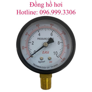 Đồng hồ áp suất hơi Ligi, KKGauges chân đứng ren 13mm, đường kính mặt 63mm đầy đủ dải đo 1 kg, 5kg, 10 kg, 15 kg, 20 kg
