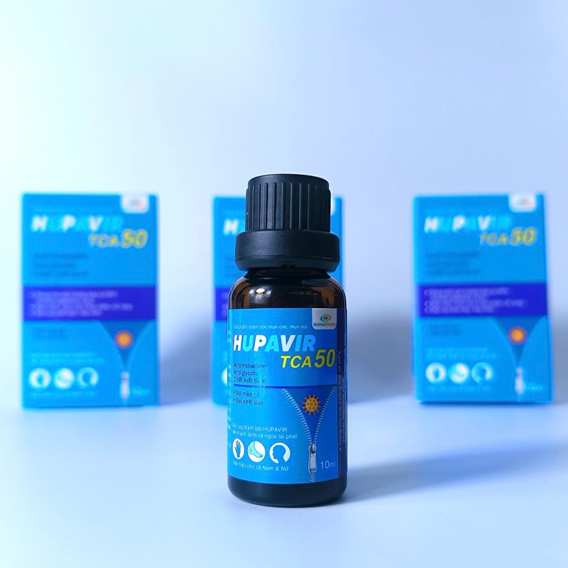{Che tên} Hupavir TCA 50, chấm rụng sùi, mụn cơm, mụn cóc, gai sinh dục, chuỗi hạt ngọc cho nam và nữ, lọ 10ml
