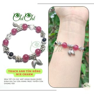 [Chi Chi] Vòng Tay, Lắc Tay Handmade Chuỗi Hạt T. Anh Tím Hồng Mix Charm Chiếc Lá - MS097