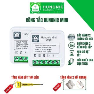 Công tắc wifi hunonic mini 2 kênh 500w/kênh - lắp sau công tắc âm tường - điều khiển từ xa bằng điện thoại