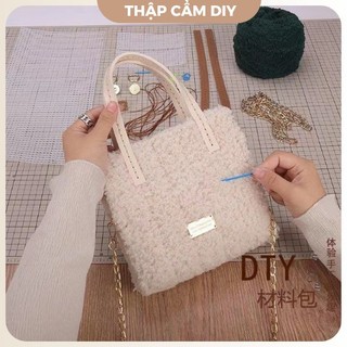 Túi tự đan handmade, túi len tự đan len xù - phụ kiện đan túi xách