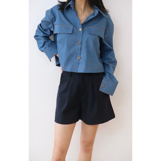 Áo sơ mi denim crop 2 túi délice