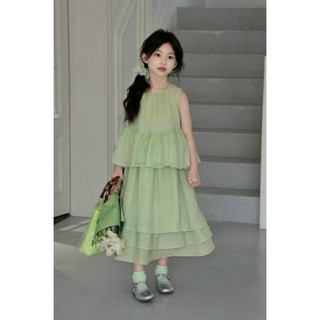 8-60kg| set đầm tơ xanh mẹ và bé