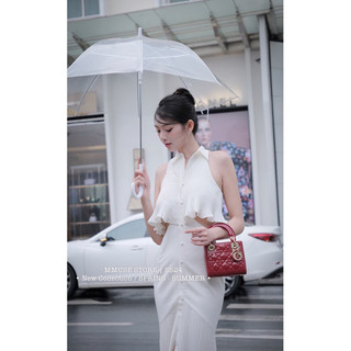 Đầm sơ mi khoét eo xếp li đuôi cá