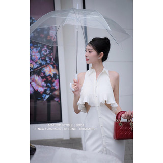 Đầm sơ mi khoét eo xếp li đuôi cá