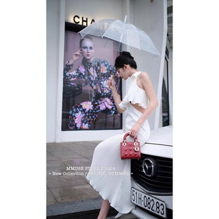 Đầm sơ mi khoét eo xếp li đuôi cá