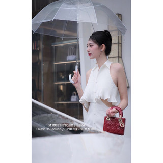 Đầm sơ mi khoét eo xếp li đuôi cá