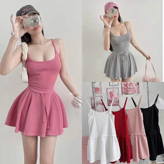 Đầm 2 dây dáng ngắn kiểu xòe trangclothingg phối eo rút dây gv50d132