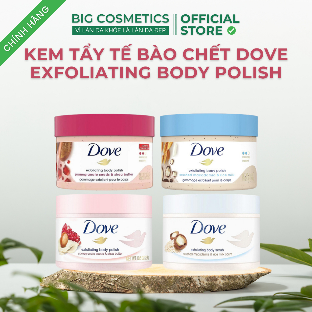  Kem Tẩy Tế Bào Chết Body Dove EXFOLIATING BODY POLISH Chăm Da Sáng Mịn Giữ Ẩm Dưỡng Trắng 