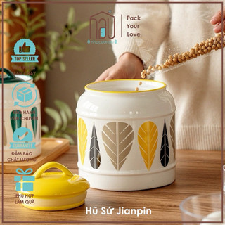 Hũ gốm sứ có gioăng cao su kín đựng hạt khô, hạt dinh dưỡng, đựng gia vị, hạt cafe, muối dưa cà muối kim chi Nhà của Nâu
