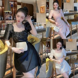 Đầm Taffa Thiết Kế Vạt Chéo Đính Kết Hoa Đá Dolldiva