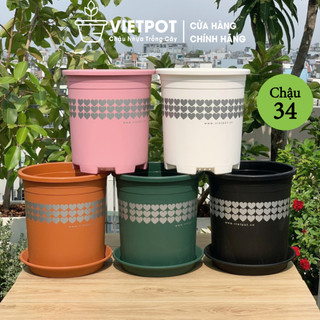 Chậu nhựa trồng cây vietpot, mã 27, size lớn 34x36cm, 6.6gal, hoa văn tim, hoa, kiểng, cây ăn trái