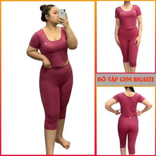   Hàng BIGSIZE ĐẾN 87KG  Đồ tập gym nữ bigsize chất thun co giãn 4 chiều cao cấp- B034 áo croptop quần lửng 