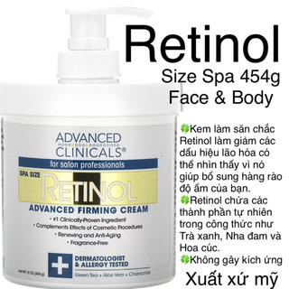 [MỸ] Kem Retinol Advanced Clinicals 454g DƯỠNG CHỐNG LÃO HOÁ DA  NGỪA CHỨNG VIÊM NANG LÔNG GIÚP DA TRẮNG MỊN SĂN CHẮC
