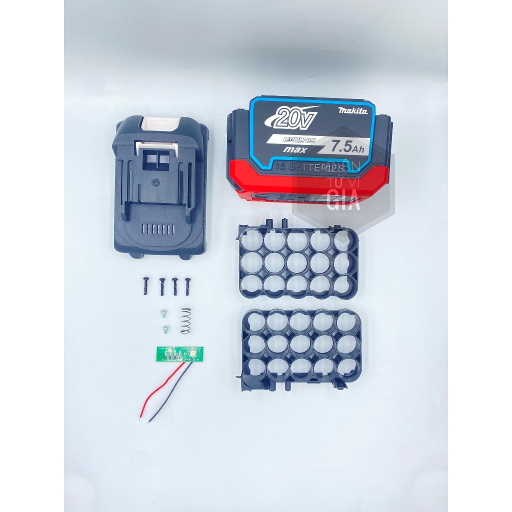 Vỏ pin Makita Chống Sốc 18V 3 Hàng 15 Pin 18650 Kèm phụ kiện Ốc vít và Tem