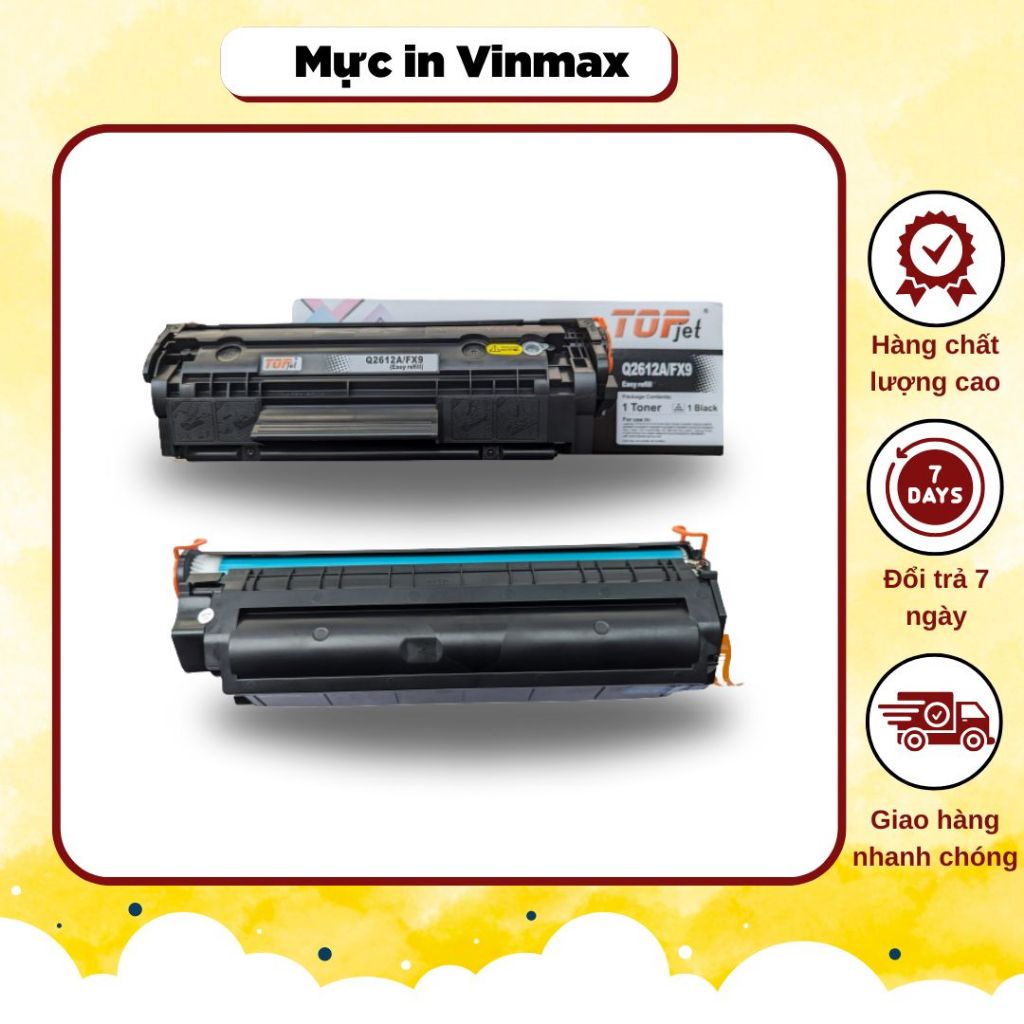 Hộp mực in Topjet Q2612A/FX9 dùng cho máy in HP LaserJet/ Canon Laser Shot/ Canon i-Sensys