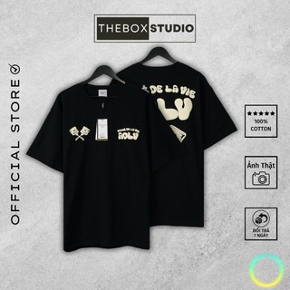 Áo thun nữ nam in nổi ADLV MarshMallow form rộng cotton cao cấp chống bông tróc THE BOX STUDIO