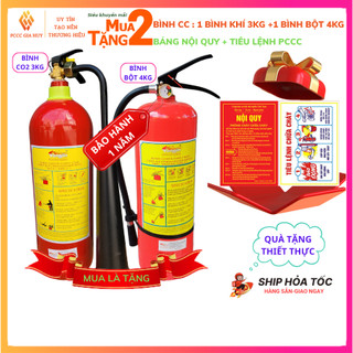 Combo 2 bình chữa cháy 1 bình khí mt3 3kg + 1 bình bột abc 4kg tặng kèm bộ nội quy tiêu lệnh pccc