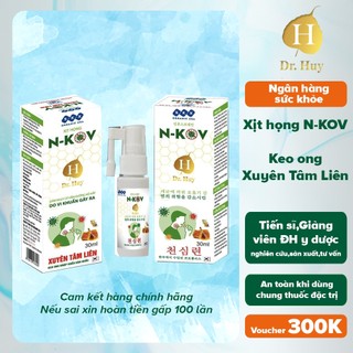 Xịt họng N-KOV DRHUY Keo ong Xuyên Tâm Liên.Giúp giảm các triệu chứng ho khan, khô nóng rát hầu họng, khó nuốt, đau họng