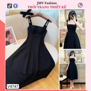 V4747 Váy đen 2 dây dáng xòe tiểu thư [(Dolce Viva Colection-DVC)] (TẶNG KÈM 2 TAG NƠ) đầm đen 2 dây xòe dài nữ tính