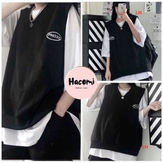 Áo gile logo phoxe unisex - Thun kiểu form rộng tay lỡ màu đen cá tính đường phố hàn quốc nam nữ