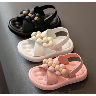 Sandal quai chéo ba bông hoa cao su non siêu mềm cho bé