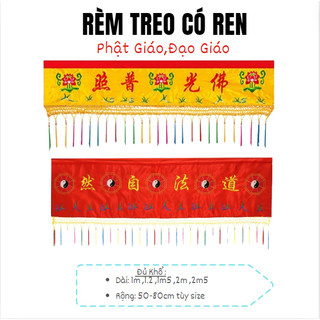 Rèm Treo Phật Đạo,Đạo Giáo Hoa sen,Bát Quái,Rèm trang trí có ren,tua rua (1m,1m2,1m5,2m,2m5)