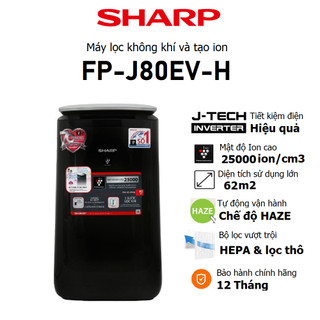 Máy lọc không khí Sharp FP-J80EV-H Plasmacluster ion Inverter Diện tích 62m2 - Bảo hành 12 tháng