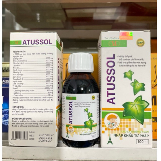 Siro ho ATUSSOL-Bổ phế, giảm ho rát họng,khản tiếng ,loãng đờm ( dùng được cho phụ nữ có thai ,con b