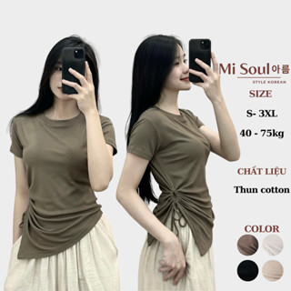 Áo Thun Khoét Bên Eo Vạt Nhọn Chất Cotton MiSoul BigSize, Áo Cộc Tay Rút Eo Dây BigSize 200
