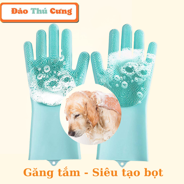 Găng tay tắm cho chó mèo silicon, găng tay tắm chó mèo kiêm miếng rửa có gai tạo bọt tiện lợi