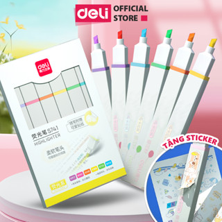 Bộ Bút Highlight Nhớ Dòng Kèm Sticker Trang Trí Đánh Dấu Màu Pastel Deli Dạ Quang Tiện Lợi Cho Học Sinh Văn Phòng