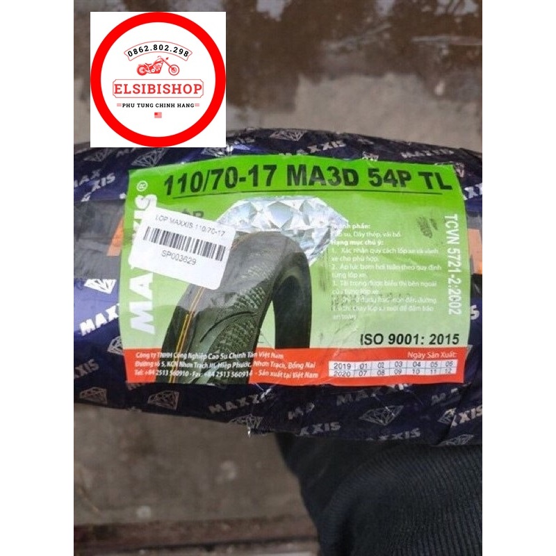 Vỏ Lốp Maxxis 110/70-17 gai MA-3D không ruột cho Exciter 135
