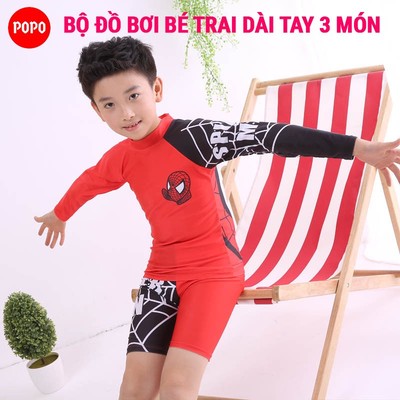 Bộ đồ bơi bé trai dài tay POPO SW350 kèm quần lửng và mũ chống thấm nước