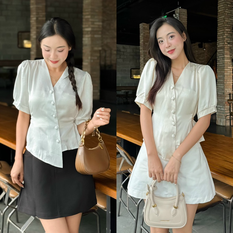 [RÁCH STORE] Áo Kiểu - 605 - Cổ V - Nút Bọc Chéo - Cột Eo