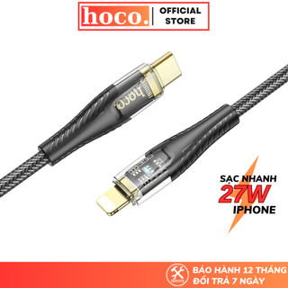 Dây sạc nhanh 27W Hoco cáp sạc pd20w bện dù siêu bền có báo đèn cho ip xs max 11 12 13 14 pro max