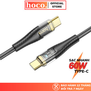 Dây sạc nhanh type c 60W Hoco cáp sạc bọc dù siêu bền có đèn báo cho samsung xiaomi laptop ip 15
